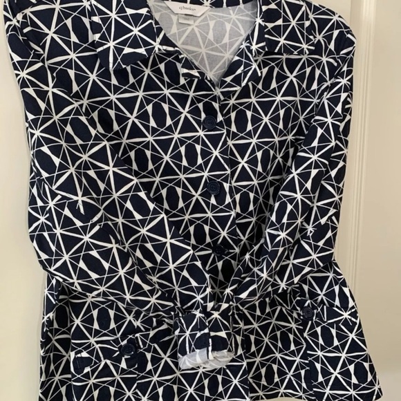 CJ Banks Women’s Jacket Size 1X Button Up Front Pockets Triangle Blue White - Picture 6 of 10